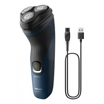 Elektrischer Herrenrasierer Philips S1151/00 Rotation 3-fach Scherkopf, NiMH-Akku, nass & trocken, 40 Min. Laufzeit, schwarz/blau