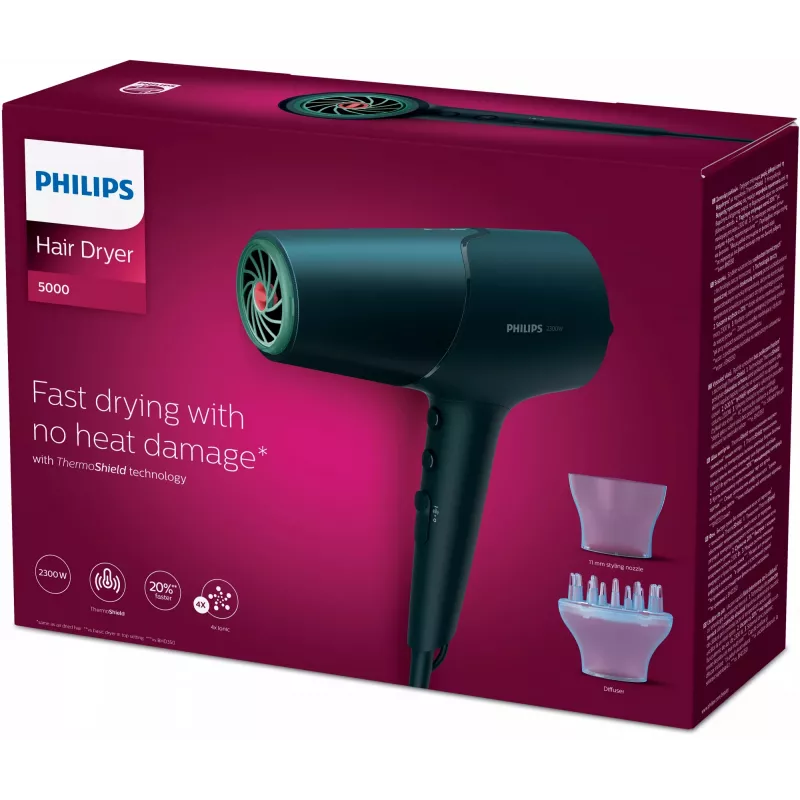 Haartrockner Philips BHD512/00 2300 W, 6 Hitze-/Geschwindigkeitsstufen, ionisch, Diffusor & Konzentrator, marineblau
