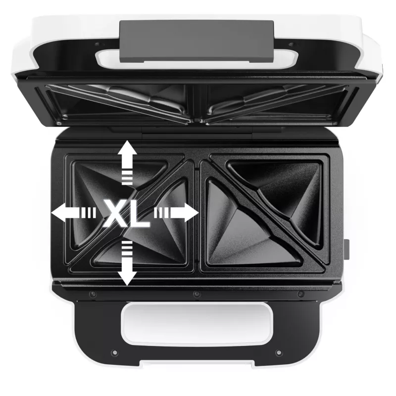 Sandwichtoaster Tefal SW7011 — 850 W, Edelstahl und Weiß, kompakt 238×276×98 mm
