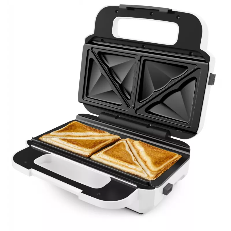 Sandwichtoaster Tefal SW7011 — 850 W, Edelstahl und Weiß, kompakt 238×276×98 mm