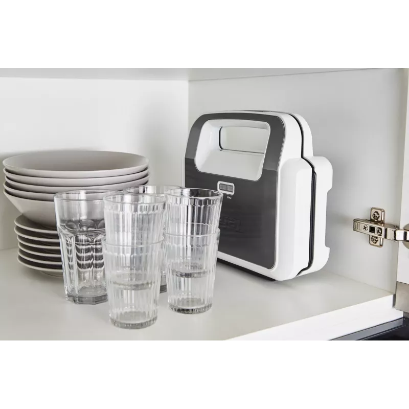 Sandwichtoaster Tefal SW7011 — 850 W, Edelstahl und Weiß, kompakt 238×276×98 mm