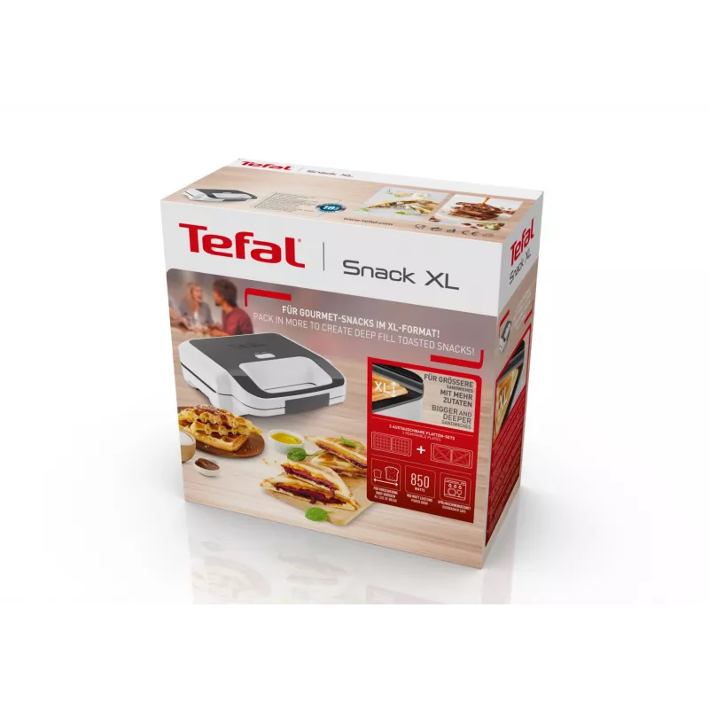 Sandwichtoaster Tefal SW7011 — 850 W, Edelstahl und Weiß, kompakt 238×276×98 mm