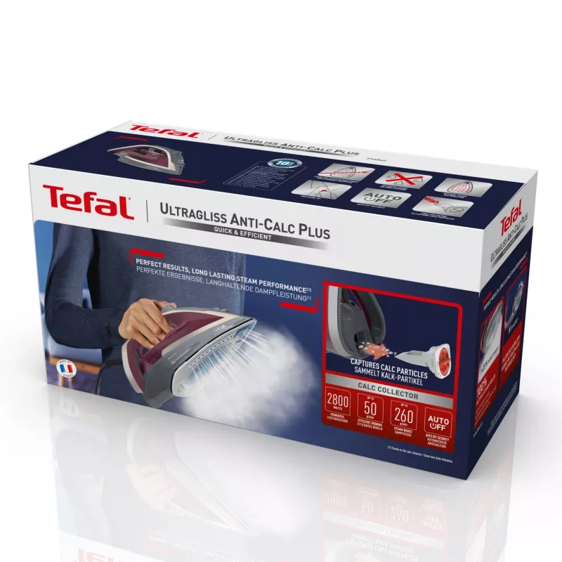 Tefal Ultragliss Anti-Calc Plus FV6840 Dampfbügeleisen, 2800 W, lila, silber