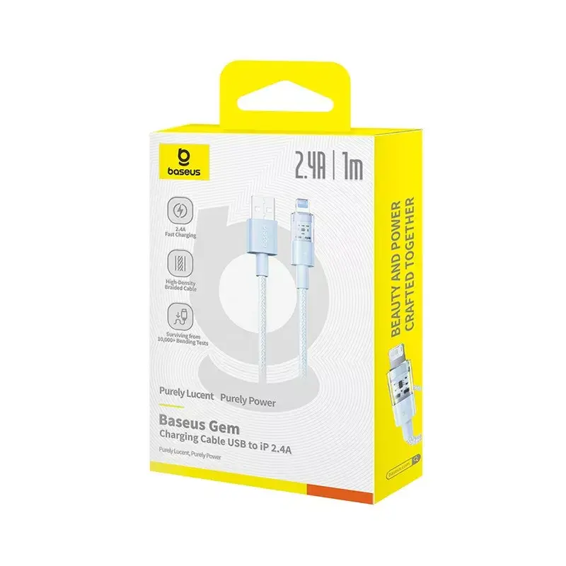 USB-Kabel Baseus Gem P10373003311-00 — 1 m, 2,4 A Schnellladung, Lightning/USB-A, blau, Nylonummantelung