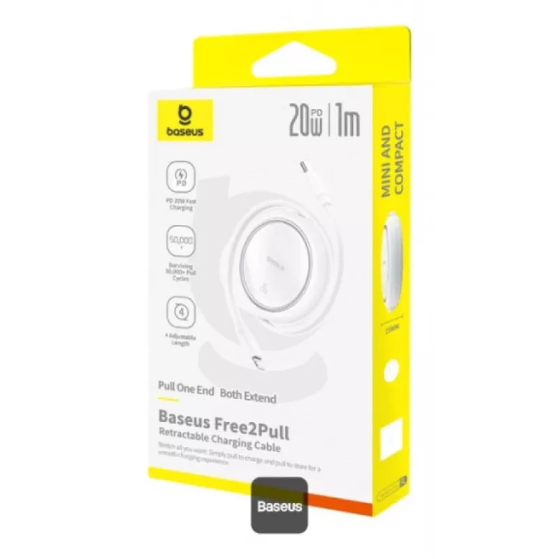 BASEUS Free2pull Expandable USB C To Ip Ligtning Fast Charging Kabel 1 M 20 W White
