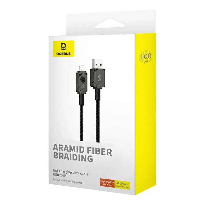 USB-A-auf-Lightning-Kabel Baseus P10355802111-00 — 1 m, 5V/2.4A, USB PD, Aramidfaser, Schwarz