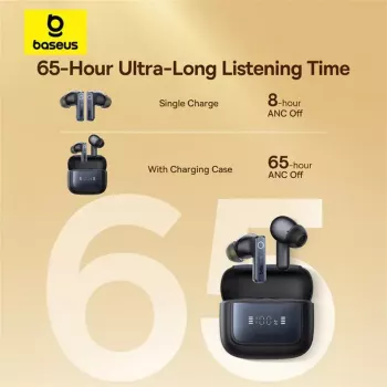 True Wireless In-Ear-Kopfhörer Baseus 35 True — Bluetooth 5.3, ANC, 8 h Wiedergabe (ANC aus), 65 h mit Ladehülle, 800 mAh Ladehülle, USB-C, schwarz