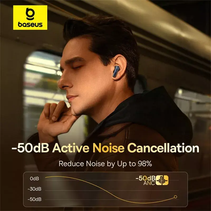 True Wireless In-Ear-Kopfhörer Baseus 35 True — Bluetooth 5.3, ANC, 8 h Wiedergabe (ANC aus), 65 h mit Ladehülle, 800 mAh Ladehülle, USB-C, schwarz