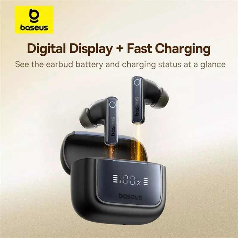 True Wireless In-Ear-Kopfhörer Baseus 35 True — Bluetooth 5.3, ANC, 8 h Wiedergabe (ANC aus), 65 h mit Ladehülle, 800 mAh Ladehülle, USB-C, schwarz