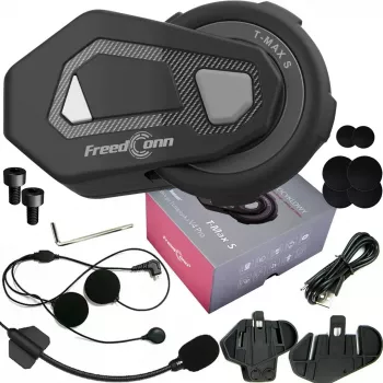 Headset FreedConn T-MAX S V4 PRO SINGLE — Bluetooth 5.1, Intercom bis 1000 m, UKW-Radio, 11 h Sprechzeit, LiPo 500 mAh