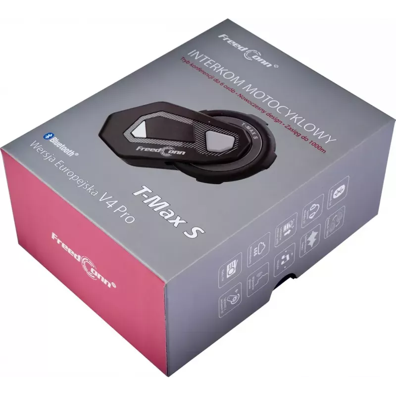 Headset FreedConn T-MAX S V4 PRO SINGLE — Bluetooth 5.1, Intercom bis 1000 m, UKW-Radio, 11 h Sprechzeit, LiPo 500 mAh