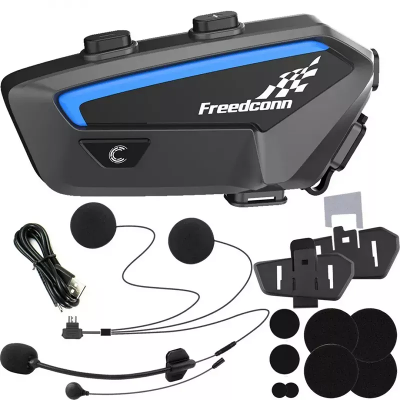 Motorrad-Intercom-Headset FreedConn FX Schwarz — Bluetooth 5.0, IP67, Reichweite 2000 m, 30 h Sprechzeit