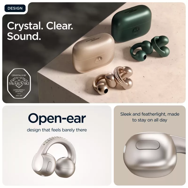 Headset Motorola Moto Buds Loop Bluetooth Ear-Clip-On binaural, Dolby Atmos, Bluetooth 5.0, ANC, 8 h Wiedergabe, Ladecase 520 mAh, Beige