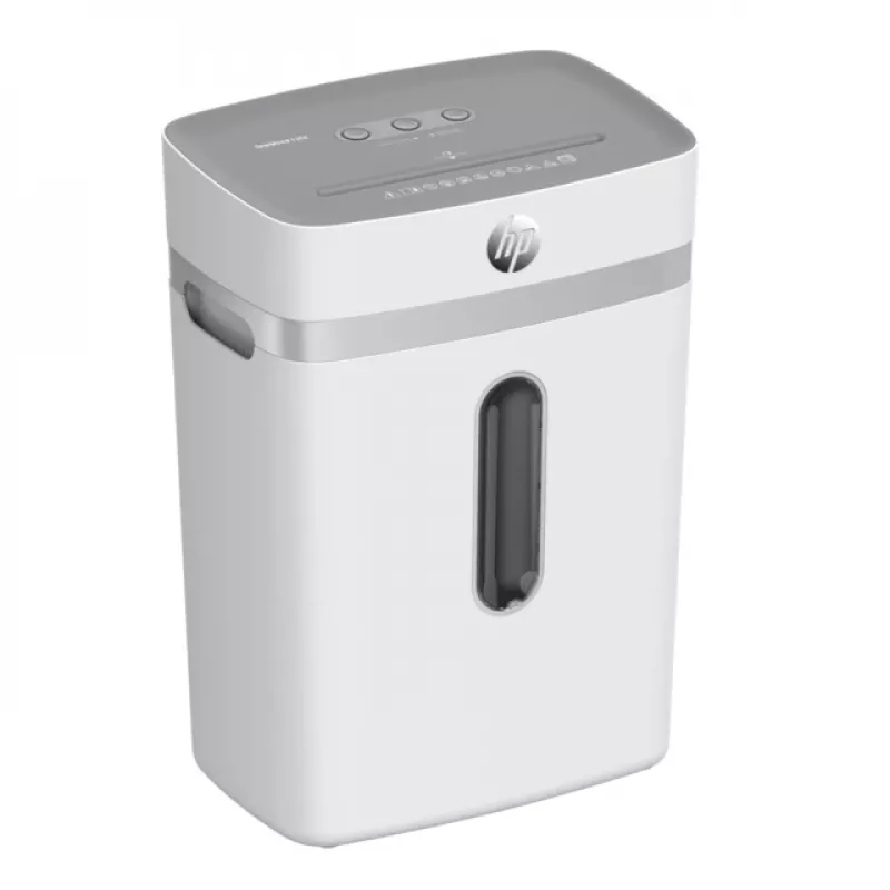 Aktenvernichter HP OneShred 12CC Partikelschnitt P-4 12-Blatt-Kapazität 22 cm Breite 23 L Korb 4×35 mm 65 dB Weiß