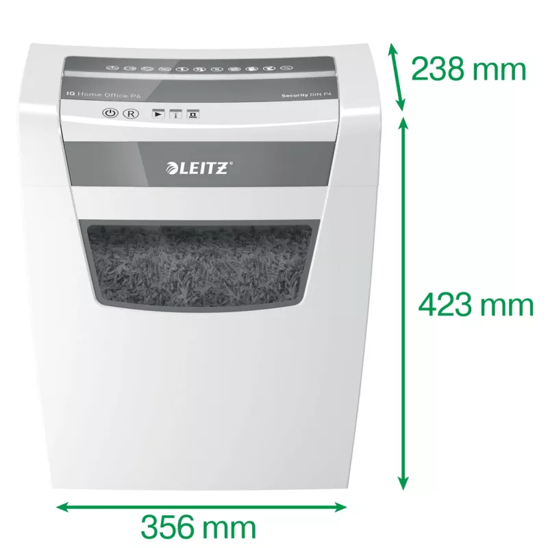 Leitz IQ Home Office Aktenvernichter P4, Partikelschnitt, 22 cm, 4 x 28 mm, 23 L, 225 Blatt, 58 dB