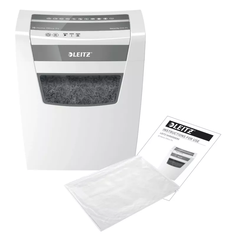 Leitz IQ Home Office Aktenvernichter P4, Partikelschnitt, 22 cm, 4 x 28 mm, 23 L, 225 Blatt, 58 dB