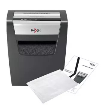 Papiervernichter REXEL Momentum X410 — Partikelschnitt P-4, 4 x 28 mm, 10-Blatt-Kapazität, 23-Liter-Auffangkorb, Staustopp