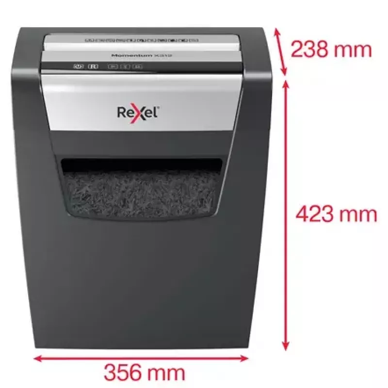 Aktenvernichter REXEL Momentum X312 — Partikelschnitt P-3, 12 Blatt Kapazität, 23 l Auffangbehälter, 5 x 42 mm