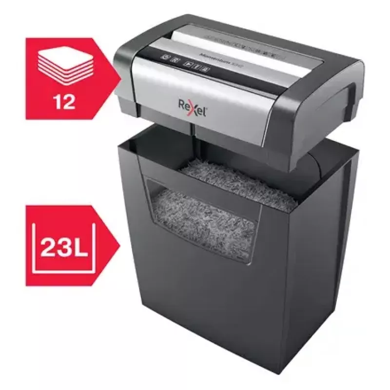 Aktenvernichter REXEL Momentum X312 — Partikelschnitt P-3, 12 Blatt Kapazität, 23 l Auffangbehälter, 5 x 42 mm