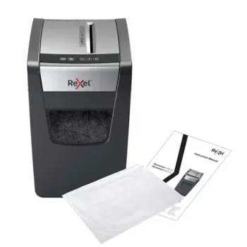 Aktenvernichter REXEL Momentum X312-SL – Partikelschnitt 5 x 42 mm, Kapazität 12 Blatt, 23-L-Auffangkorb, Tastensteuerung