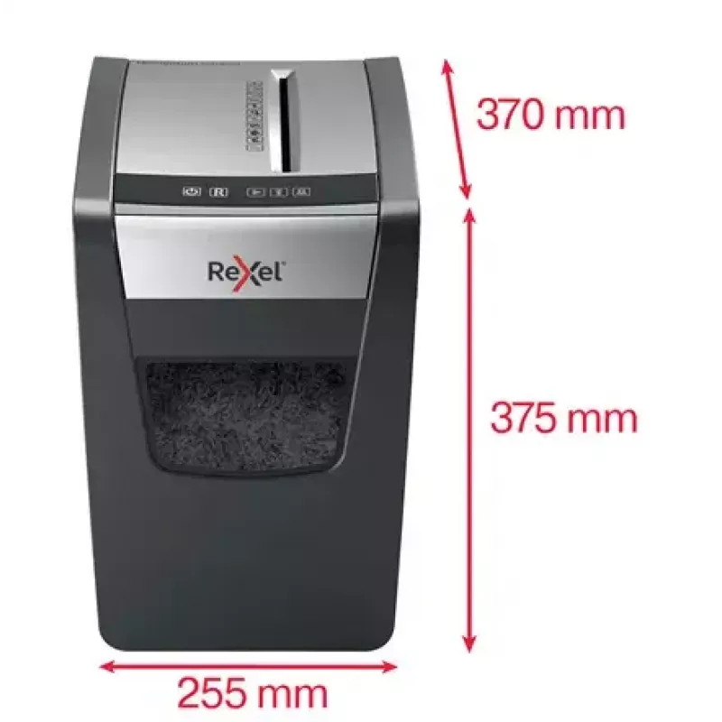 Aktenvernichter REXEL Momentum X312-SL – Partikelschnitt 5 x 42 mm, Kapazität 12 Blatt, 23-L-Auffangkorb, Tastensteuerung