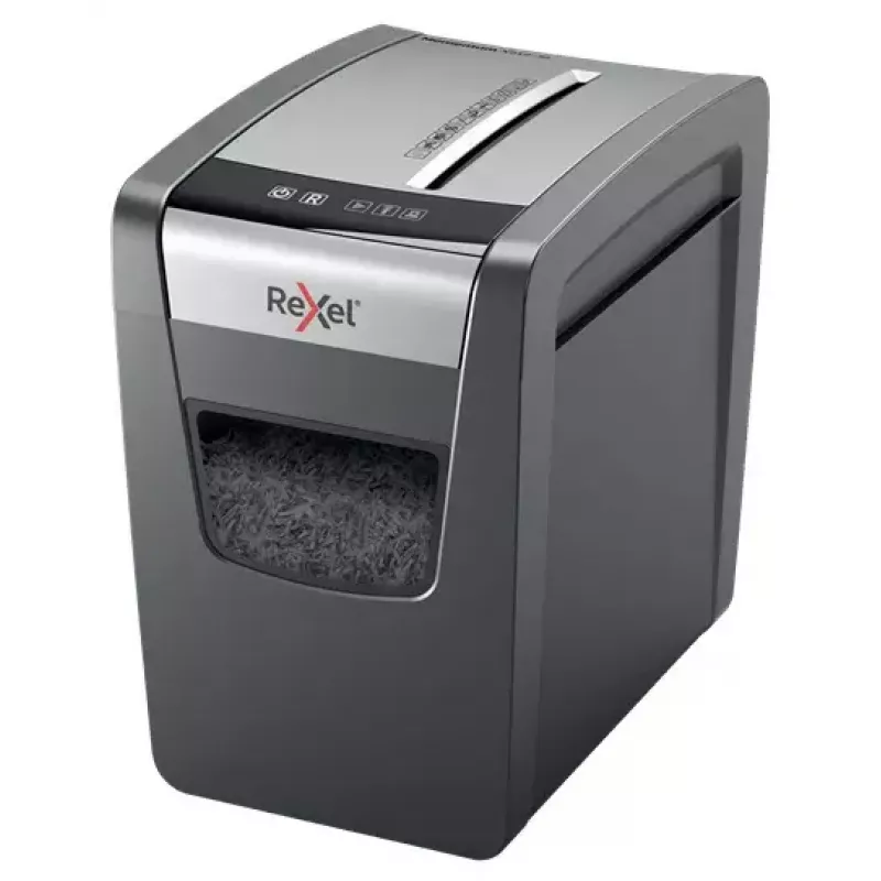 Aktenvernichter REXEL Momentum X312-SL – Partikelschnitt 5 x 42 mm, Kapazität 12 Blatt, 23-L-Auffangkorb, Tastensteuerung