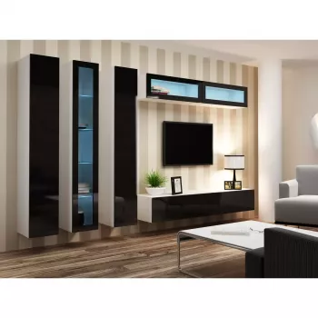 Vitrinenschrank cama meble VIGO 180 wandmontiert Glasvitrine 1800×400×300 mm weiß/schwarz Hochglanz