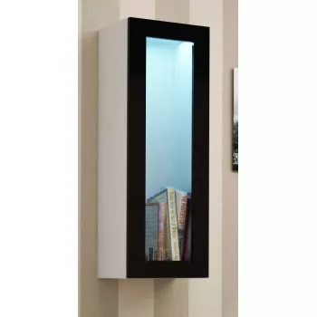Vitrine cama meble VIGO 90 — wandmontierte Glasvitrine 90×350×320 mm weiß/schwarz glänzend