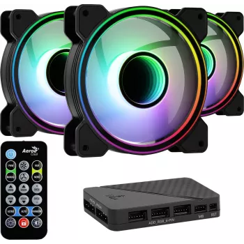 Aerocool MIRAGE12PRO Kit 3xFan PC 12cm ARGB 6 Pins Hub Silent Schwarz