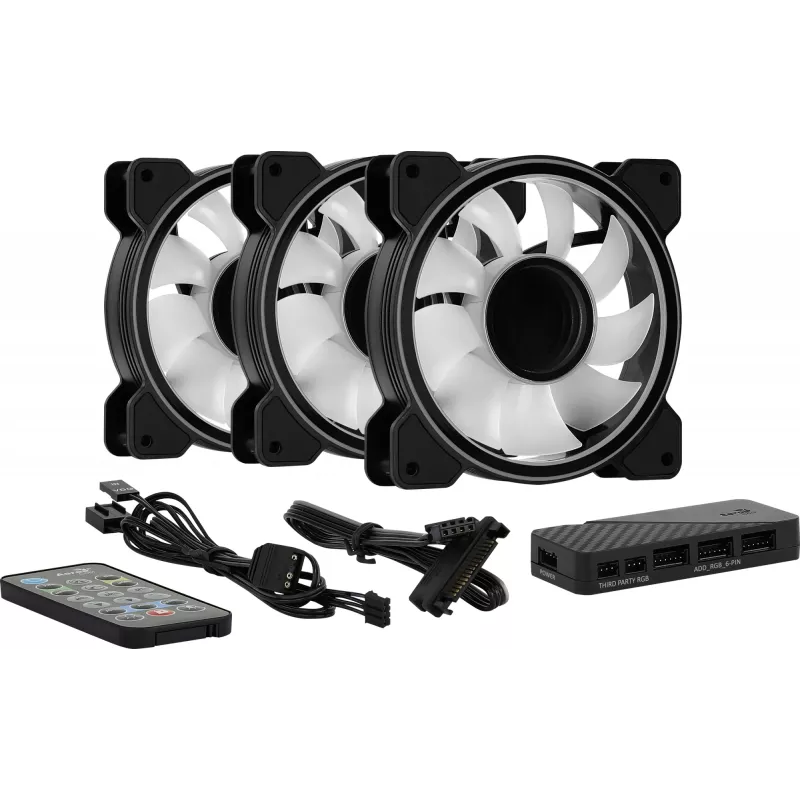 Aerocool MIRAGE12PRO Kit 3xFan PC 12cm ARGB 6 Pins Hub Silent Schwarz