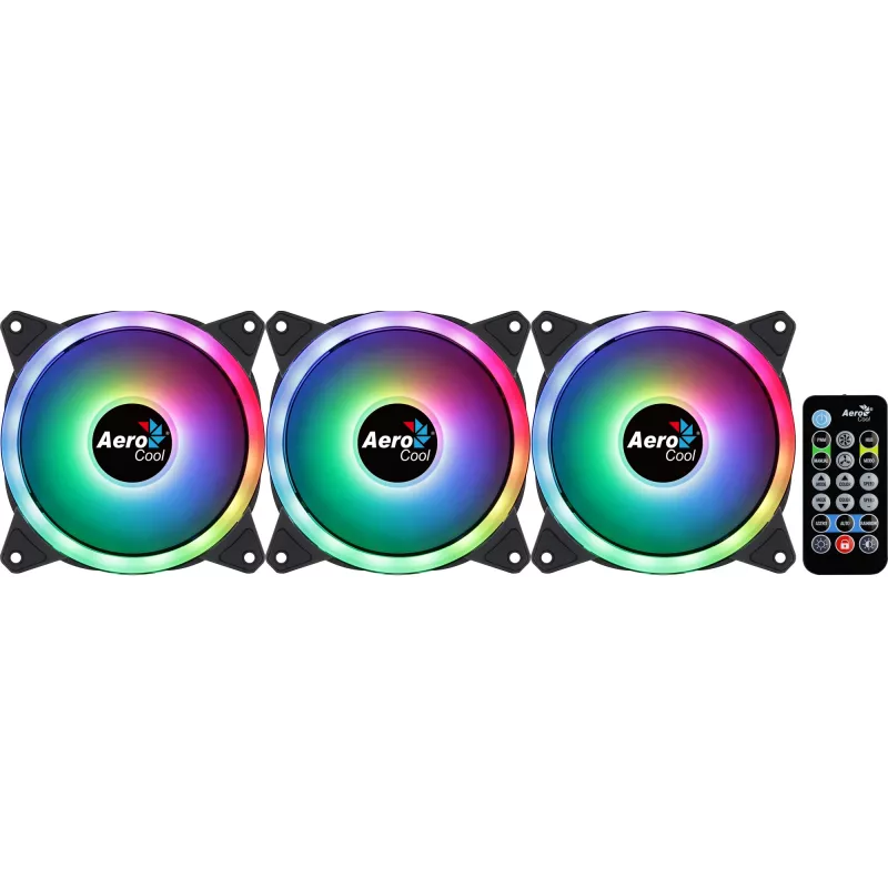 Aerocool DUO12PRO Kit 3x Lüfter 12 cm ARGB LED Dual-Ring Antivibration 6 Pins, schwarz