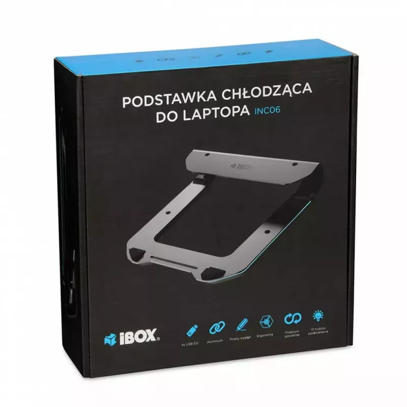 Laptop-Kühlständer IBOX NC06 für bis zu 17,3 Zoll – Aluminium, höhenverstellbar, 4 USB-Anschlüsse, leise Lüfter