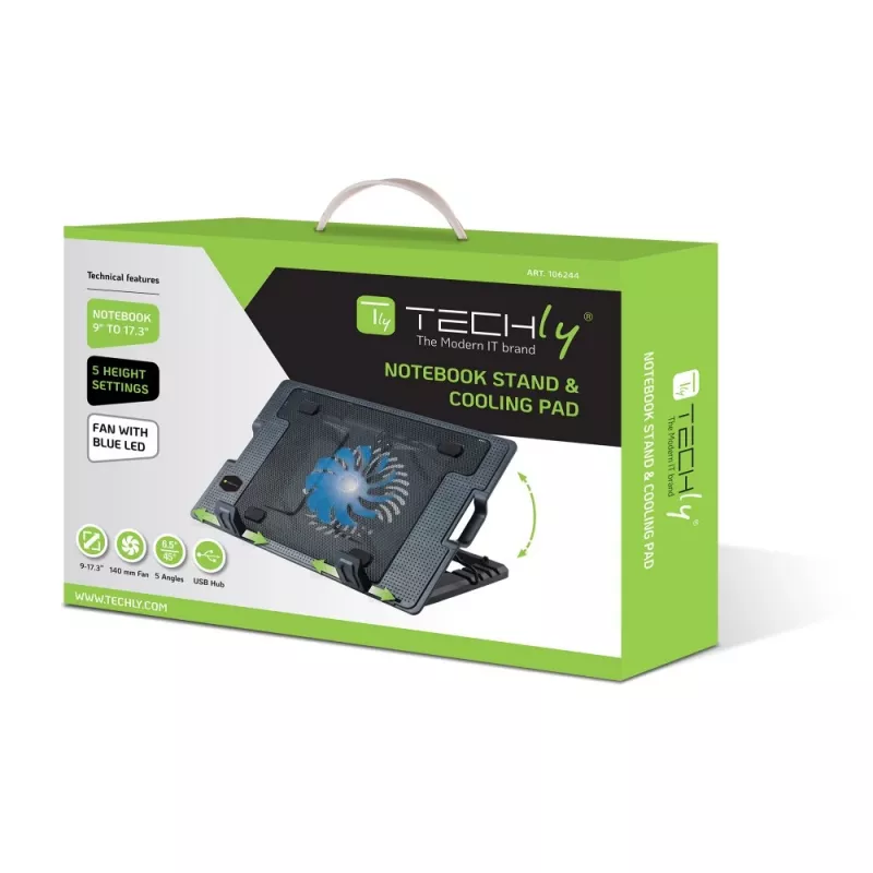 Techly Notebook-Ständer und Kühlpad für Notebooks bis 17,3 Zoll