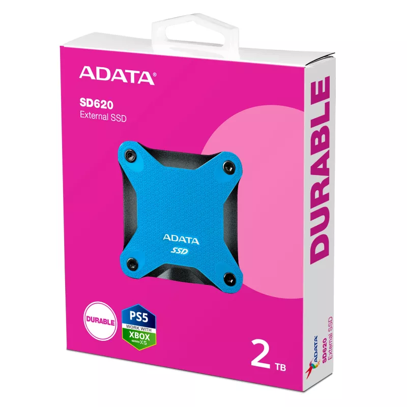 Portable SSD ADATA SD620 2 TB USB 3.2 Gen 2 (Micro‑B) Blau/Schwarz — 520/460 MB/s, 80×80×15,2 mm
