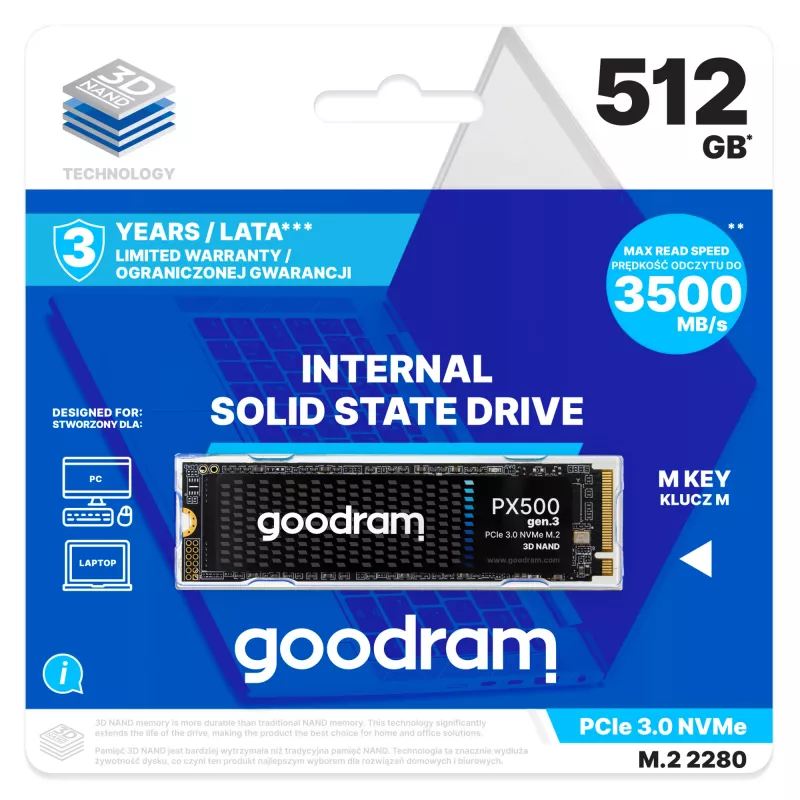 Goodram PX500 GEN.3 SSDPR-PX500-512-80-G3 interne Solid-State-Festplatte 512 GB M.2 PCI Express 3.0 NVMe 3D NAND