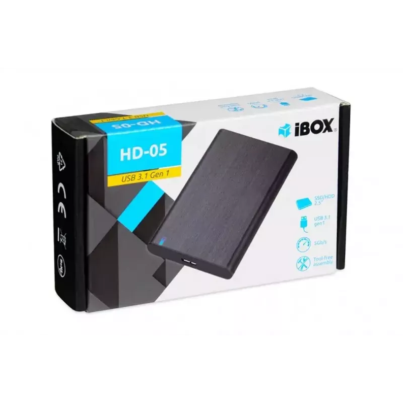 HDD/SSD-Gehäuse IBOX HD-05 Schwarz — 2,5 Zoll SATA III, USB 3.2 Gen 1 (5 Gbit/s), Micro-USB B, UASP, bis zu 10 TB