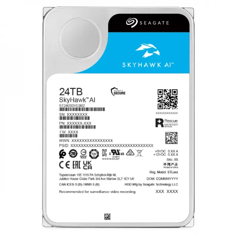 Seagate SkyHawk AI interne Festplatte 24 TB 7200 RPM 512 MB 3,5 Zoll Serial ATA III