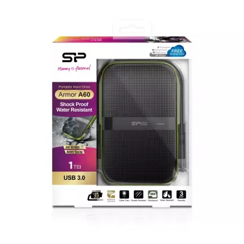 Externe HDD Silicon Power Armor A60 1 TB 2,5 Zoll USB 3.2 Gen 1, stoßfest, AES-256, schwarz