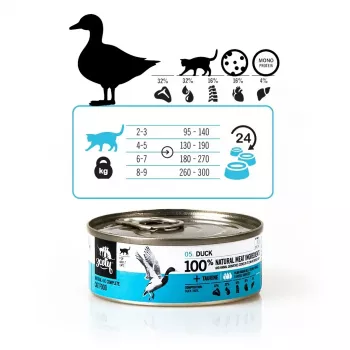 Nassfutter für Katzen 3coty Ente 80 g — vollständige Pastete für ausgewachsene Katzen, Protein 15%, Fett 10%, Feuchtigkeit 72,8%