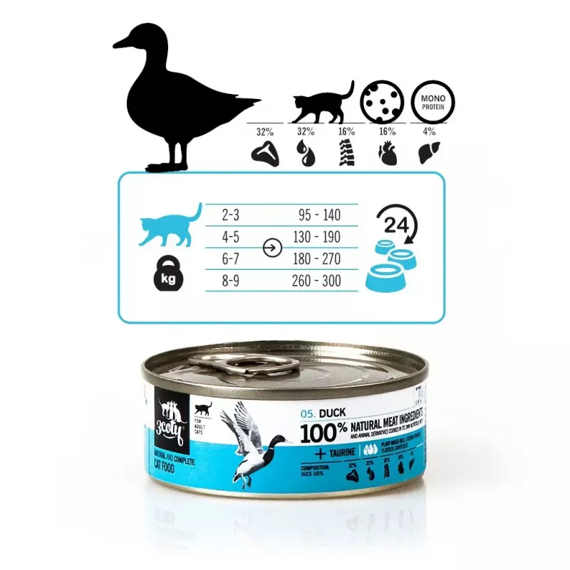3Coty Nassfutter mit Ente für ausgewachsene Katzen, 80 g