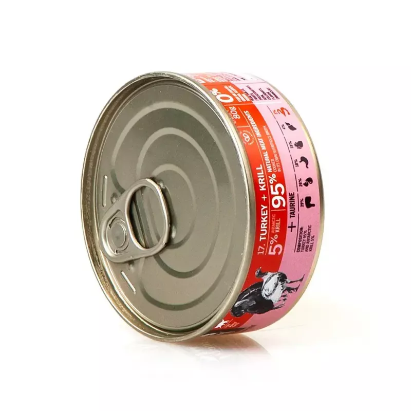 Nassfutter für Katzen 3coty Truthahn mit Krill 80 g — Alleinfuttermittel für ausgewachsene Katzen, 80 g Dose, Protein 19%, Fett 7%