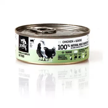 Nassfutter für Katzen 3coty Huhn mit Gans 80 g Beutel, Alleinfutter für ausgewachsene Katzen, 19% Protein, 12% Fett, getreidefrei