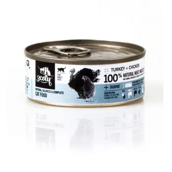 Nassfutter für Katzen 3coty Truthahn mit Huhn 80 g Beutel — Alleinfuttermittel für ausgewachsene Katzen, 19 % Protein, 64,7 % Feuchtigkeit