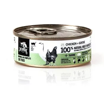 Nassfutter für Katzen 3coty Huhn mit Gans 80 g Dose — Alleinfuttermittel für ausgewachsene Katzen, 19 % Protein, 12 % Fett