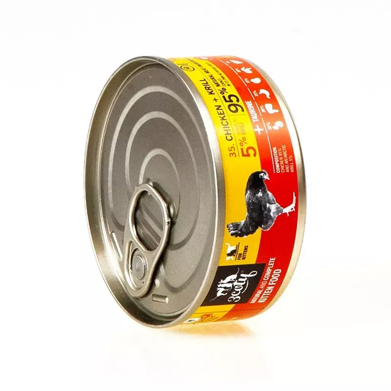 Nassfutter für Katzen 3coty Huhn mit Krill für Kätzchen, 80 g, Alleinfuttermittel, zuckerfrei, gluten- und sojafrei