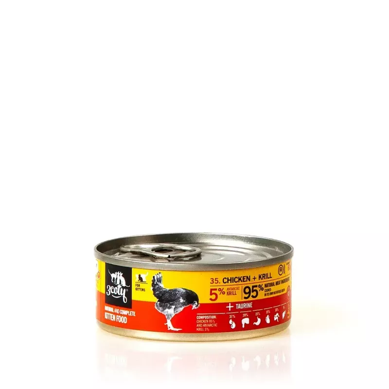 Nassfutter für Katzen 3coty Huhn mit Krill für Kätzchen, 80 g, Alleinfuttermittel, zuckerfrei, gluten- und sojafrei