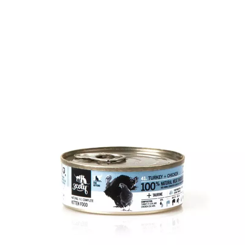 Nassfutter für Katzen 3coty Truthahn mit Huhn für Kätzchen 80 g – Ergänzungsfuttermittel, 19 % Protein, 68,1 % Feuchtigkeit