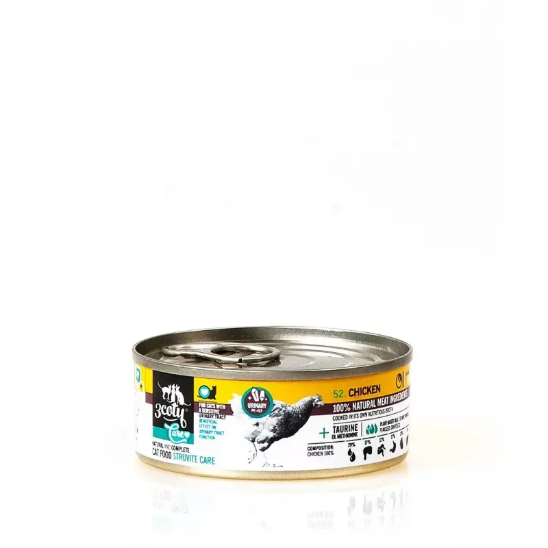 Nassfutter für Katzen 3coty Chicken Struvite care 80 g — Nassfutterbeutel, ausgewachsene Katzen, Huhn, Alleinfutter