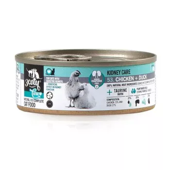 Nassfutter für Katzen 3coty Huhn mit Entenniere Nierenpflege 80 g, Alleinfuttermittel für ausgewachsene Katzen, 17 % Protein, 7 % Fett
