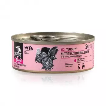 Nassfutter für Katzen 3coty Turkey Cheers 75 g — ausgewachsene Katzen, ergänzende Einzelportionspackung, 80 % Feuchtigkeit, 6 % Protein